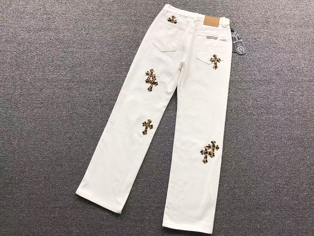 Mattyboy Leopard Cross Patch White Jeans™