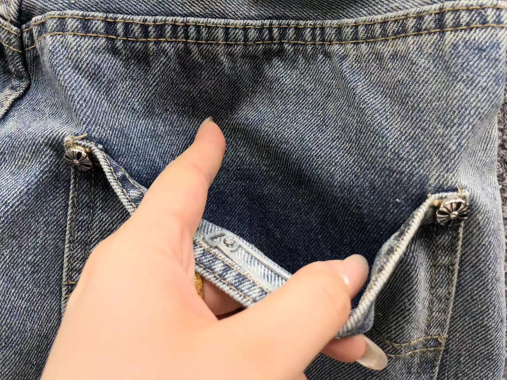 Black & White Cross Patch Light Denim Baggy Jeans™