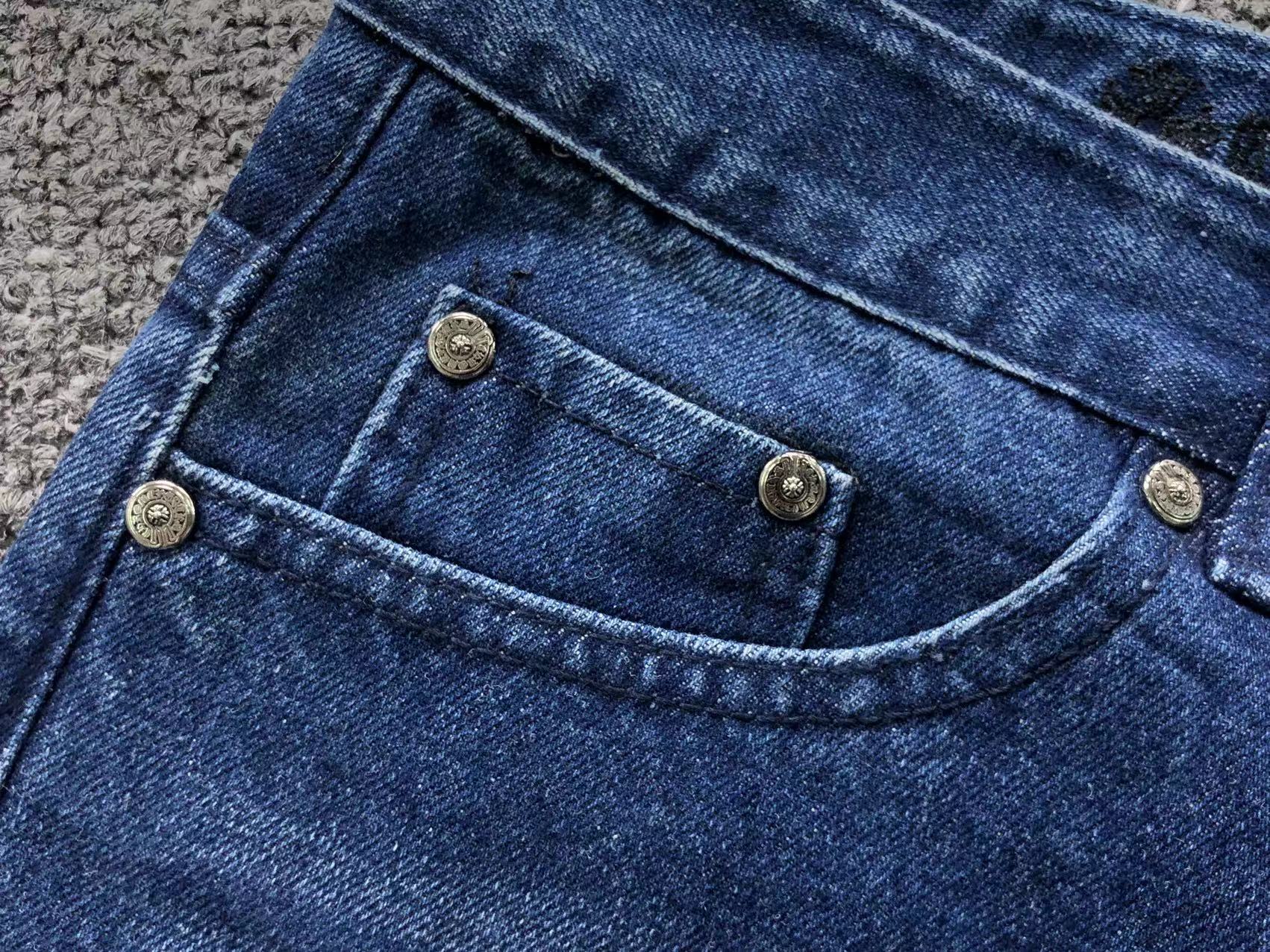 Brown Black & White Cross Patch Blue Denim Jeans™