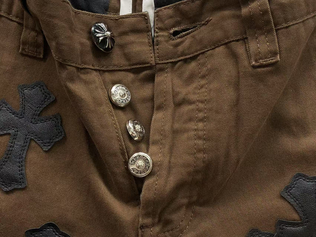 Black & Leopard Cross Patch Brown Denim Jeans
