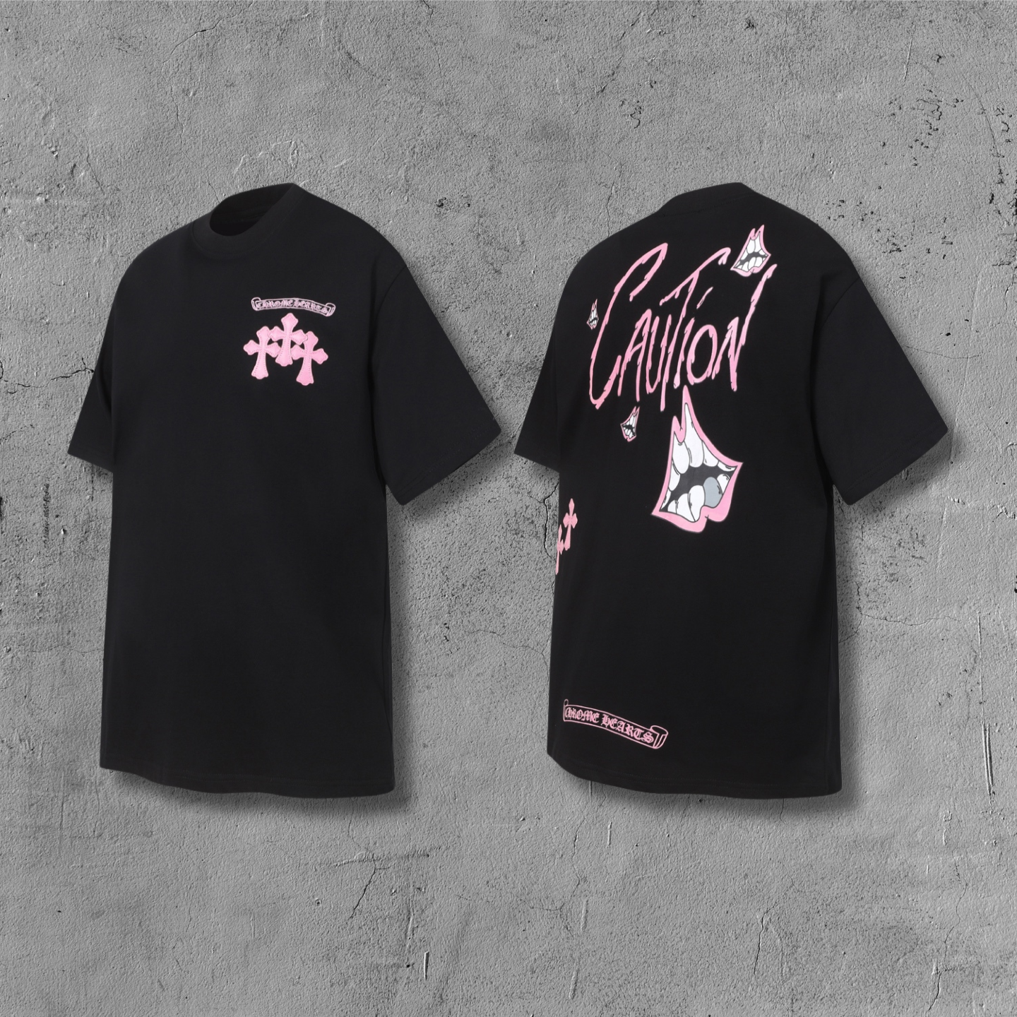 Pink Caution Graphic Black T-Shirt™