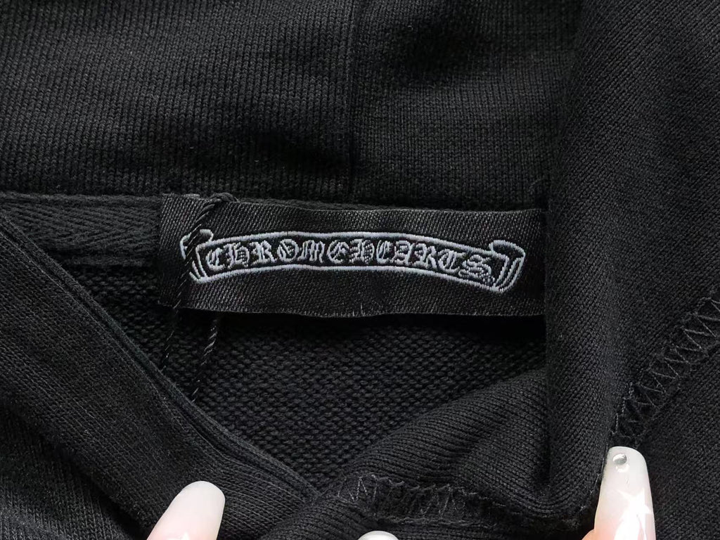 Washed Torn Embroidery Black Hoodie™