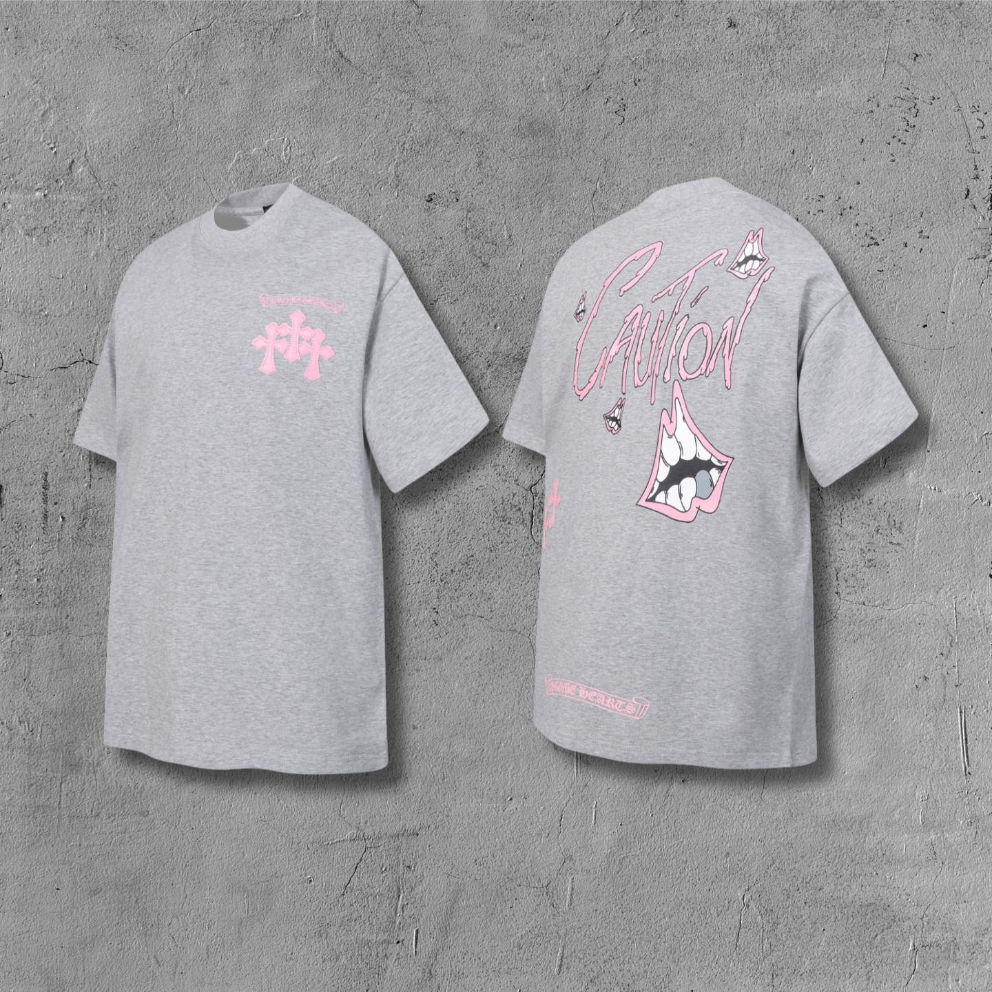 Pink Caution Graphic Grey T-Shirt™