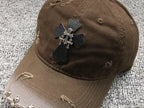 Triple Metallic & Leather Cross Torn Fabric Baseball Cap™