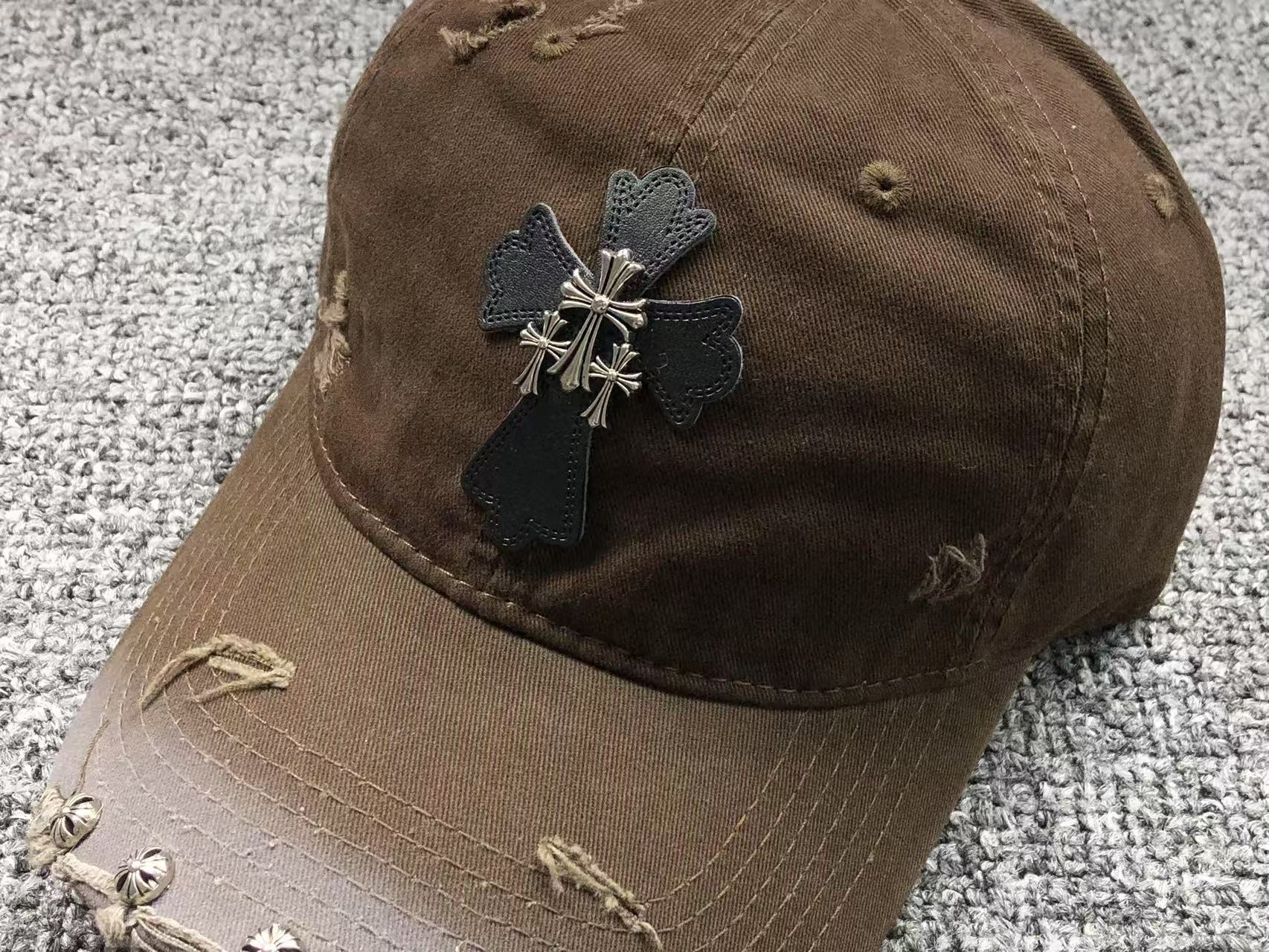 Triple Metallic & Leather Cross Torn Fabric Baseball Cap™