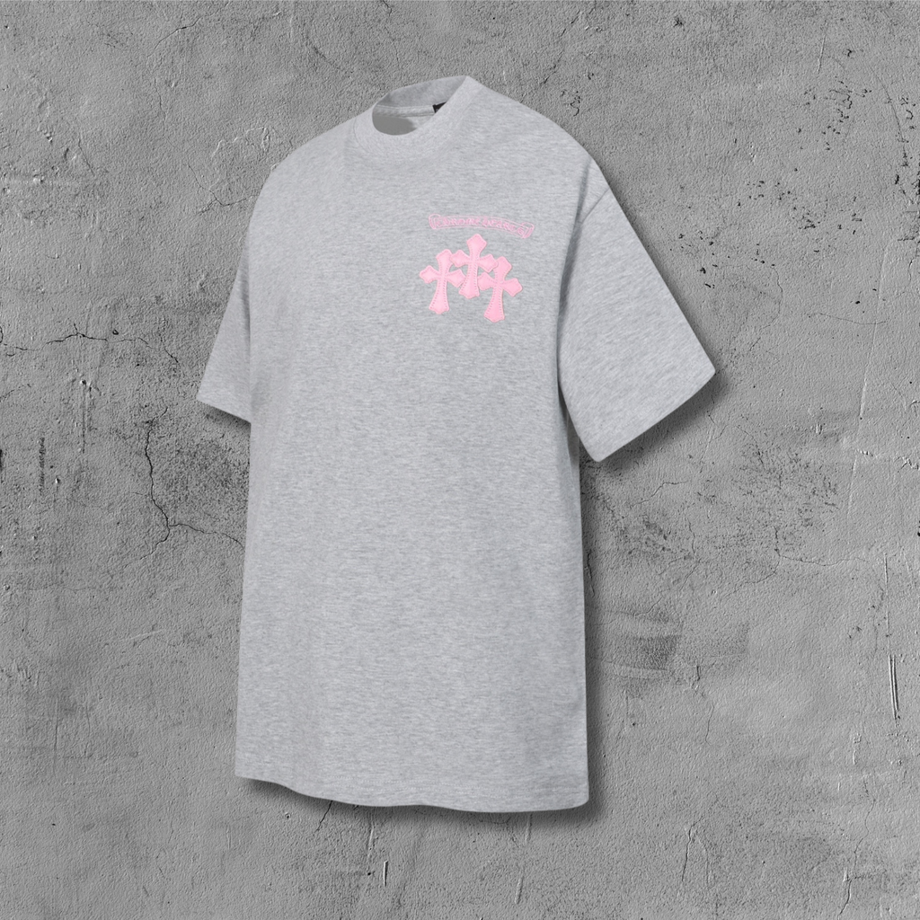 Pink Caution Graphic Grey T-Shirt™