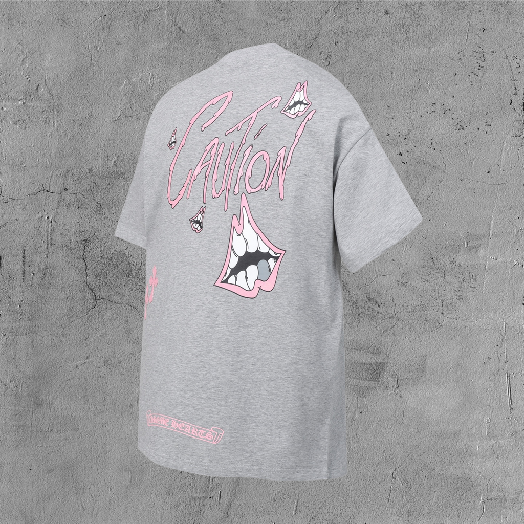 Pink Caution Graphic Grey T-Shirt™