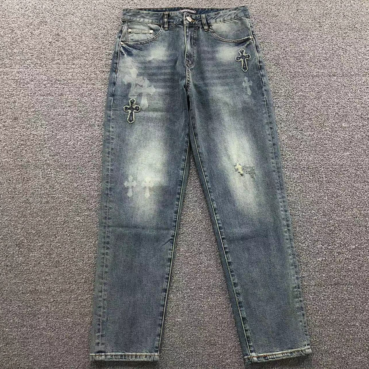 Washed Frayed Cross Patch Jeans™