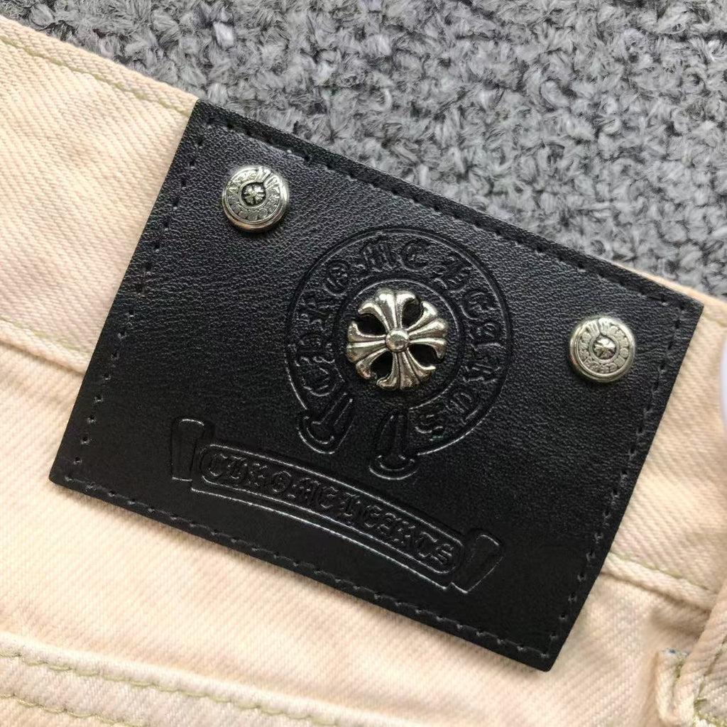 White Brown & Orange Cross Patch Cream Jeans™