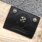 White Brown & Orange Cross Patch Cream Jeans™