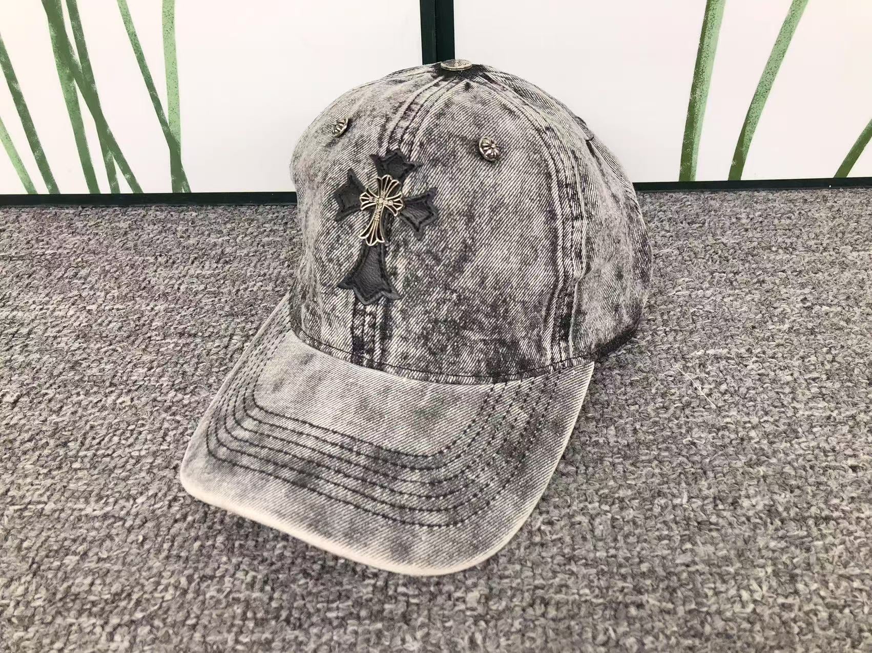 Leather & Metallic Cross Denim Baseball Cap™