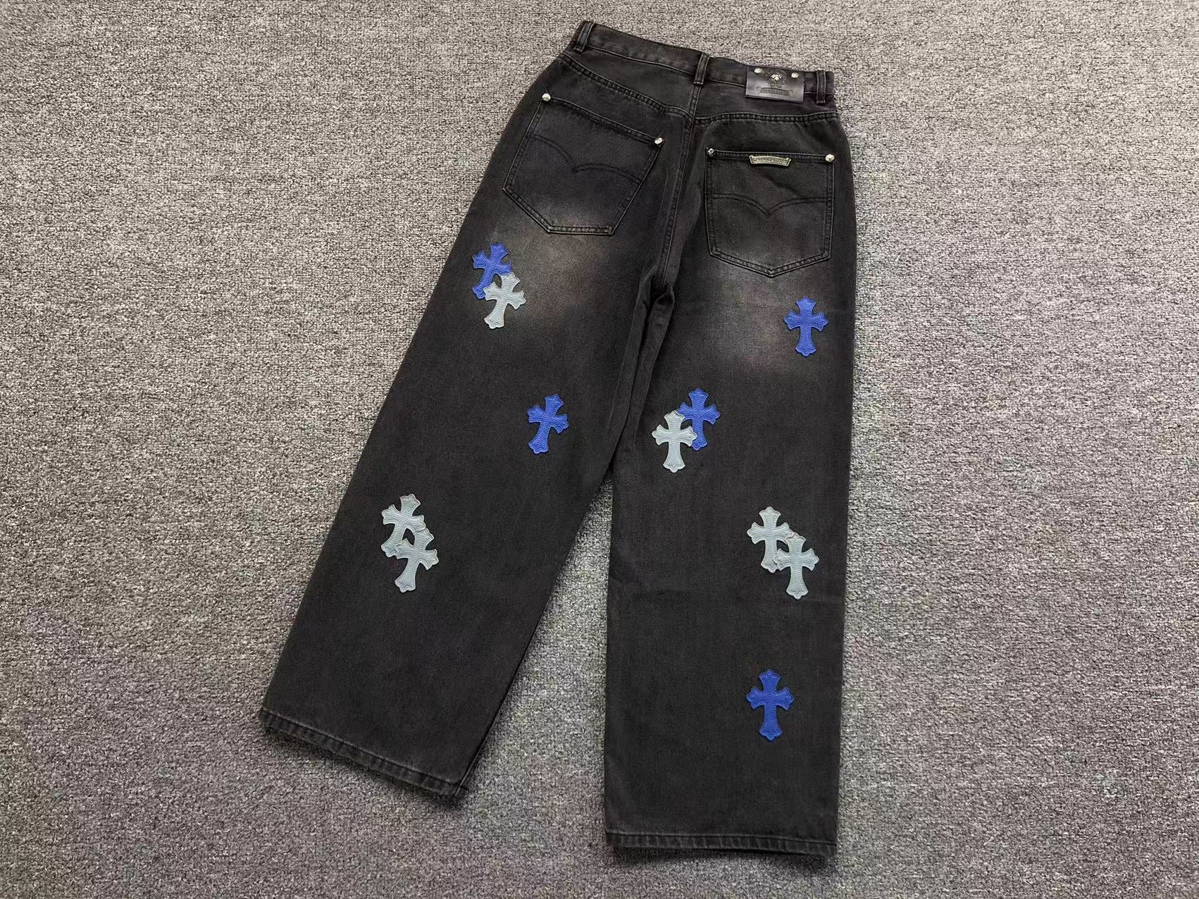 Blue Cross Patch Black Baggy Jeans™