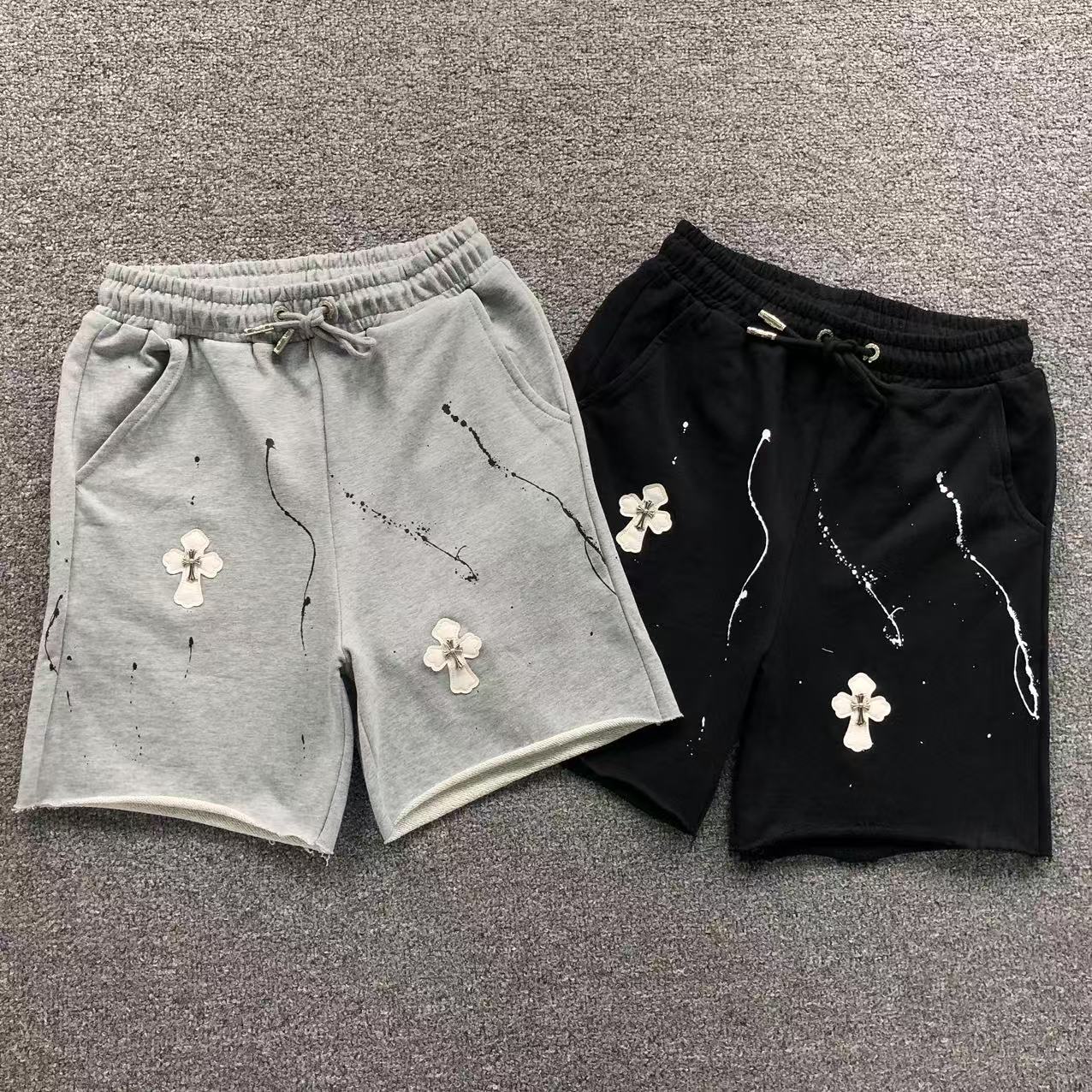 White Leather Cross Paint Drip Sweatshorts™