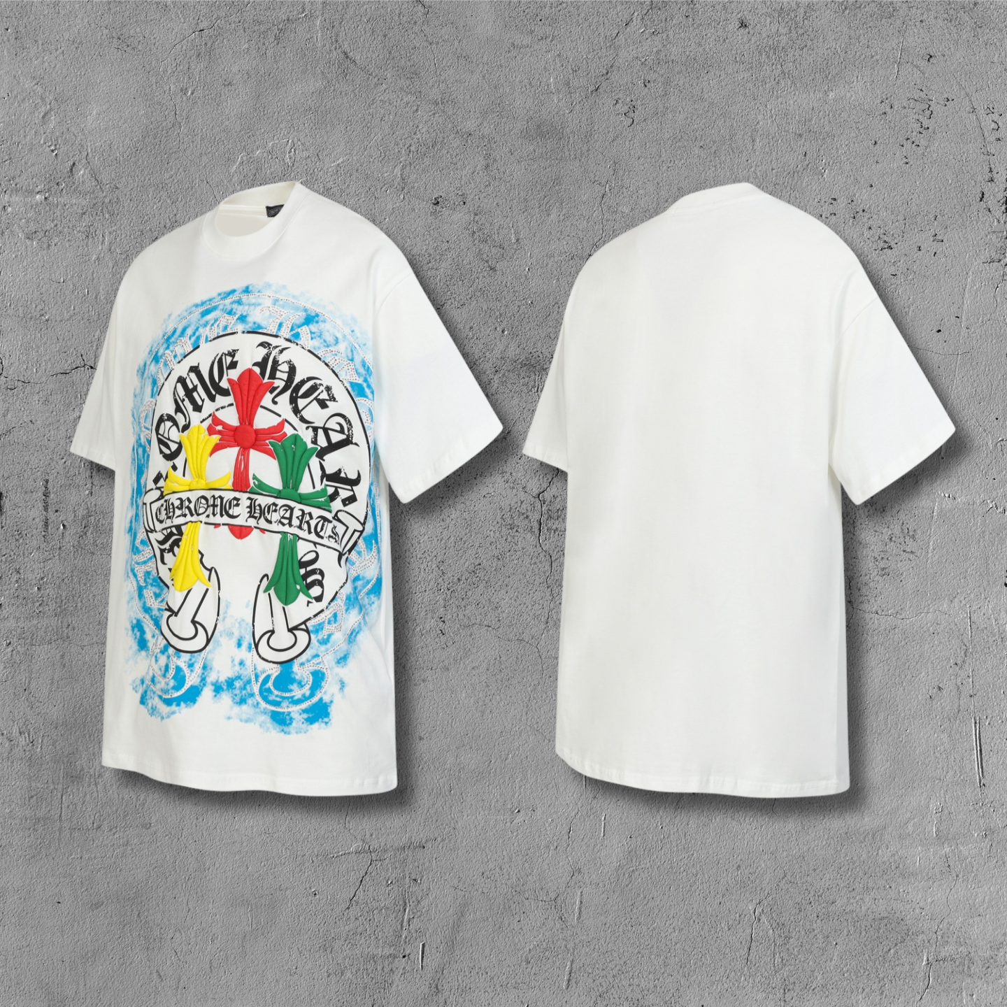Blue Halo Triple Colored Cross White T-Shirt™