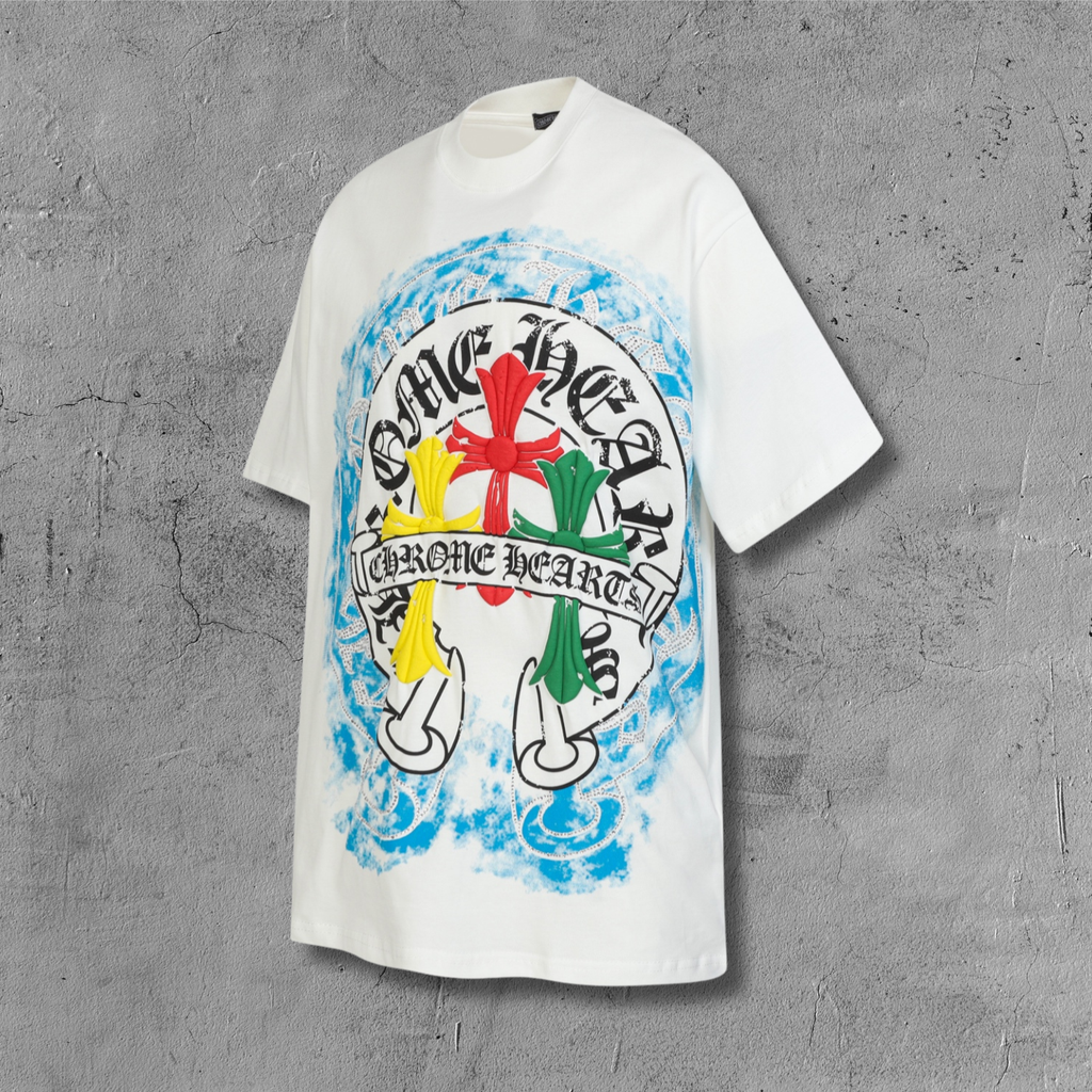 Blue Halo Triple Colored Cross White T-Shirt™