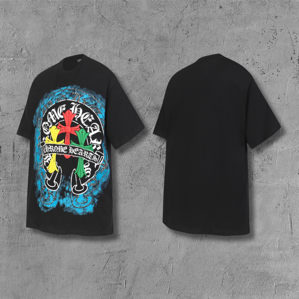 Blue Halo Triple Colored Cross Black T-Shirt™