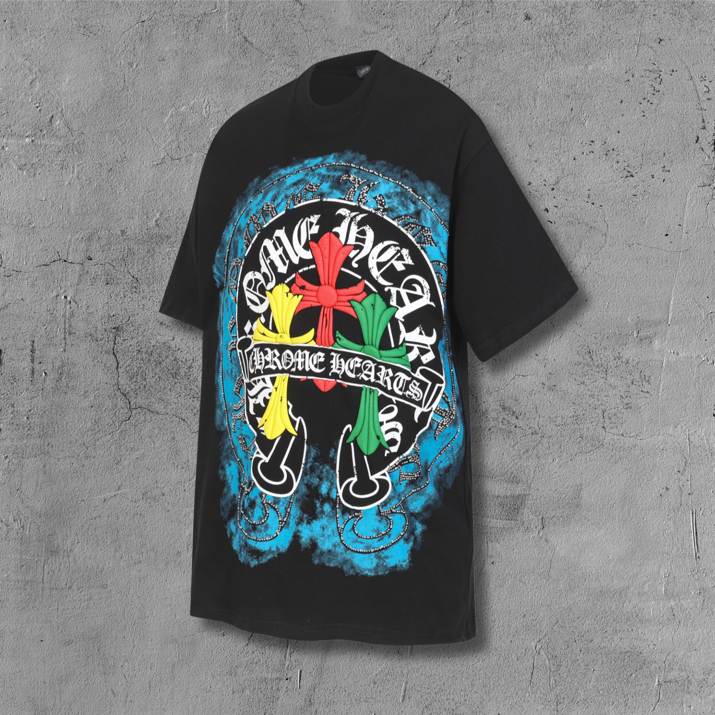 Blue Halo Triple Colored Cross Black T-Shirt™