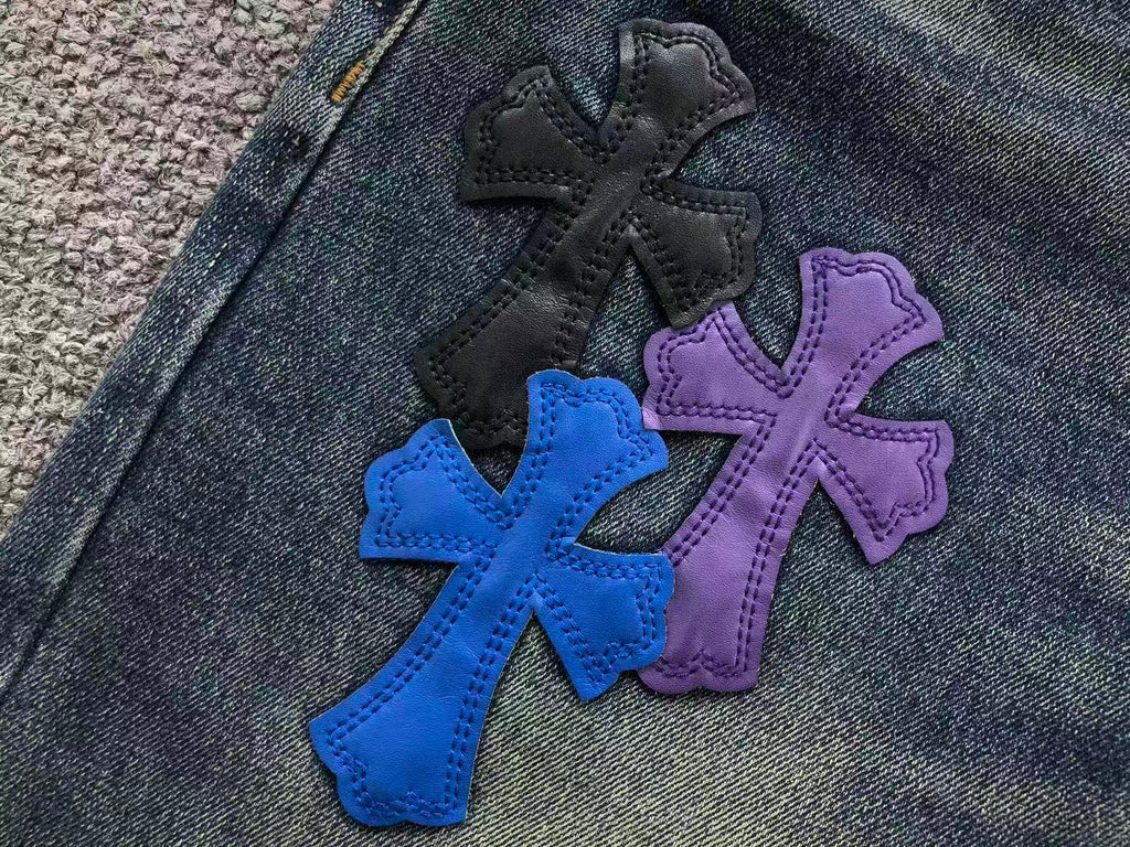 Blue & Purple Cross Patch Baggy Jeans™