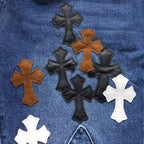Brown Black & White Cross Patch Blue Denim Jeans™