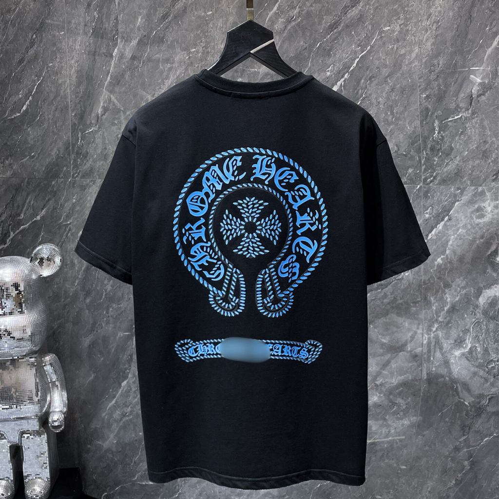 Blue Horse Shoe Logo Black T-Shirt™