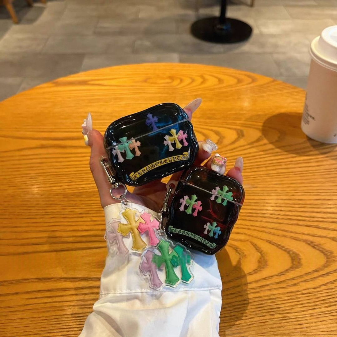 Multicolor Triple Cross Glossy Black Airpods Case™