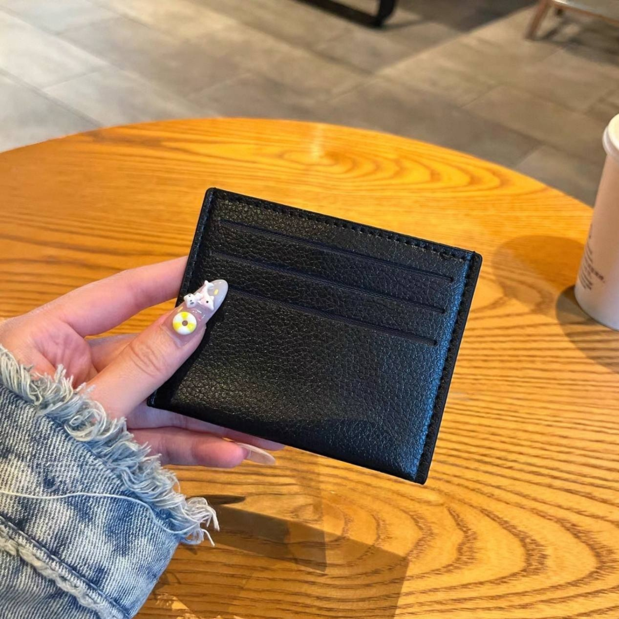 Metallic 3D Symbol Black Leather Card Holder™