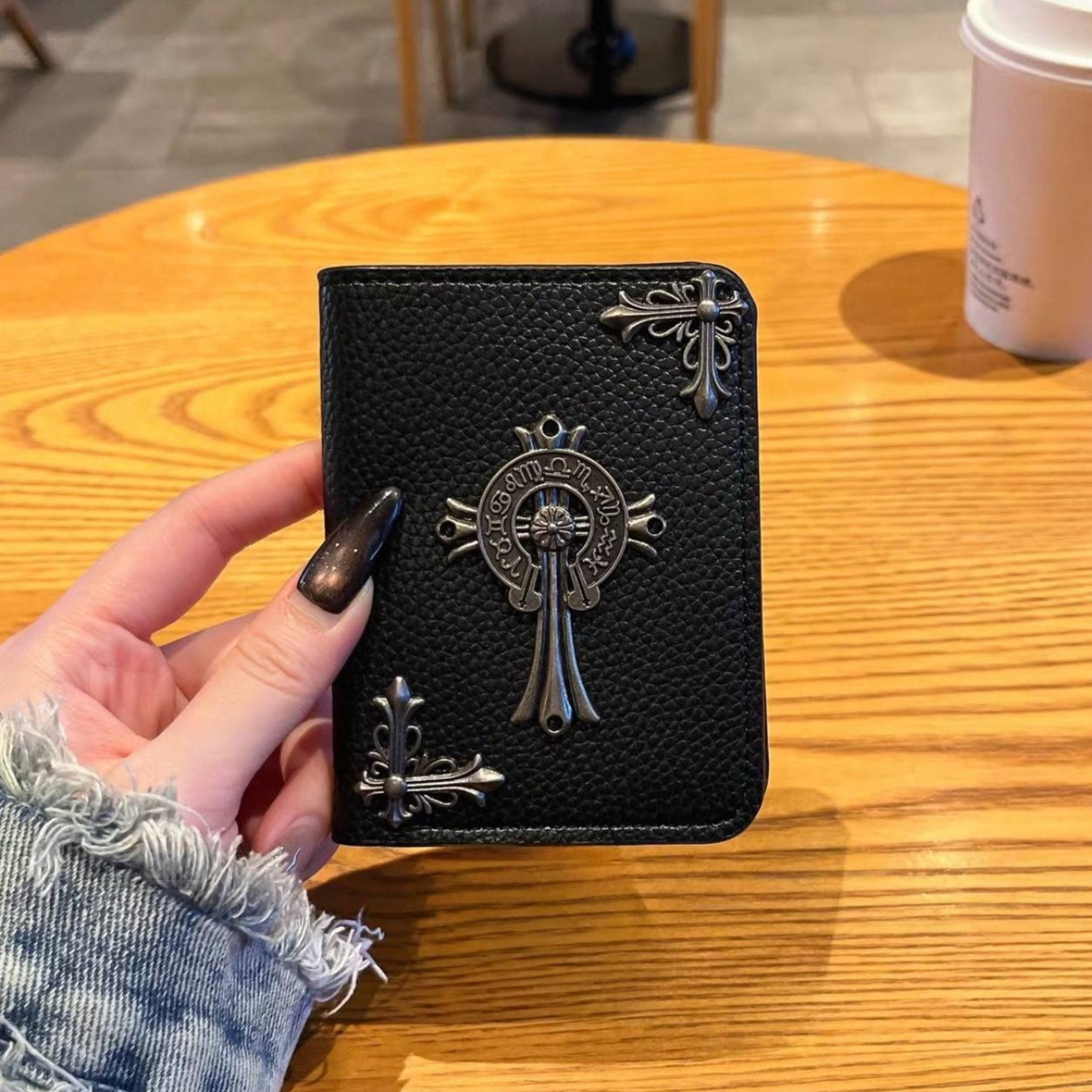 Metallic 3D Symbol Black Leather Wallet™
