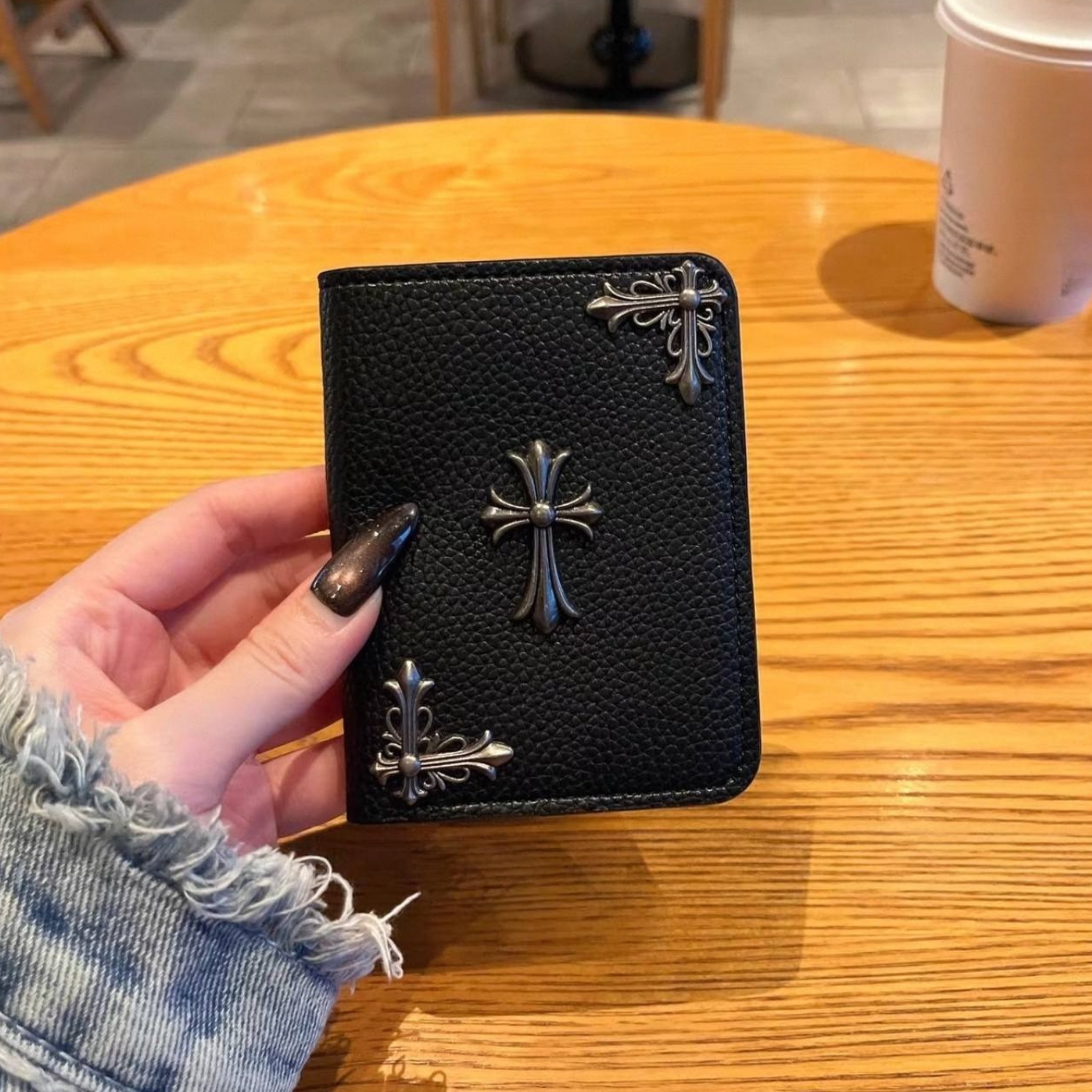 Metallic 3D Symbol Black Leather Wallet™