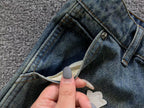 White Blue & Black Cross Patch Faded Denim Carpenter Jeans™