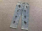 Black Cross Patch Light Denim Baggy Jeans™