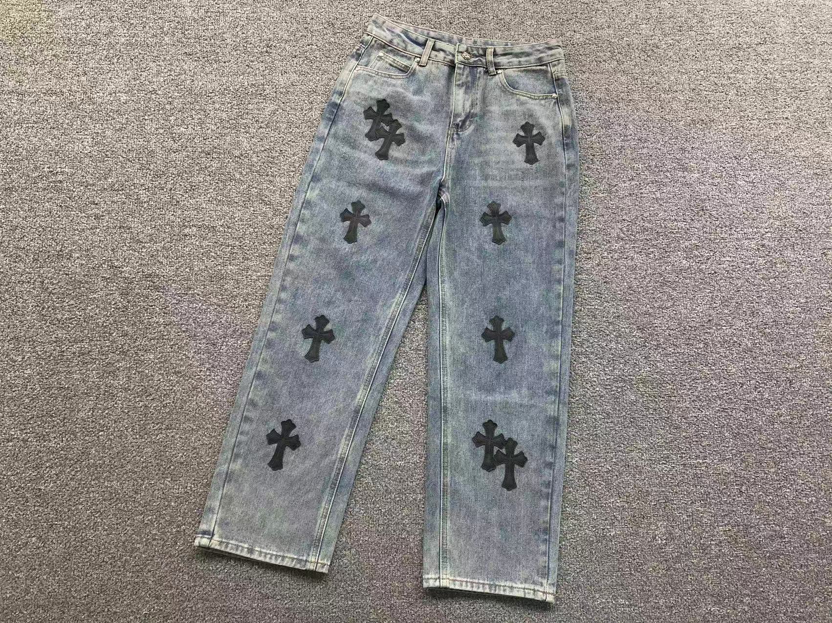 Black Cross Patch Light Denim Baggy Jeans™