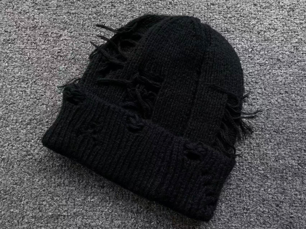 Leather & Metallic Cross Torn Knit Beanie™