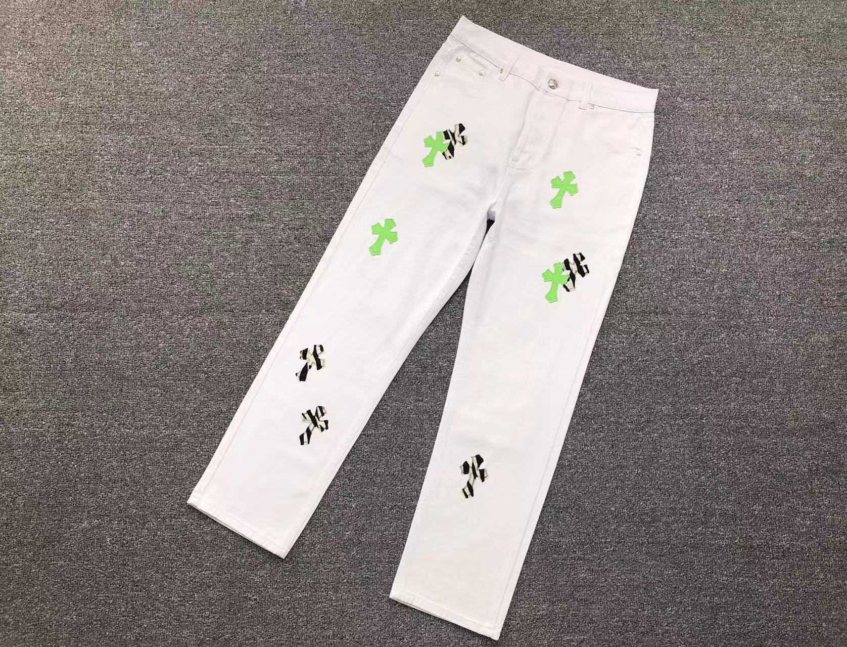 Green & Zebra Cross Patch White Jeans™