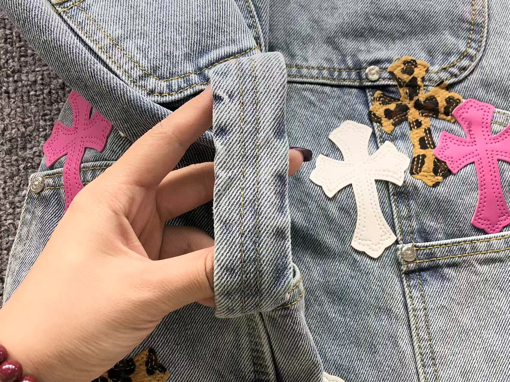 Pink White & Leopard Cross Patch Denim Jorts™