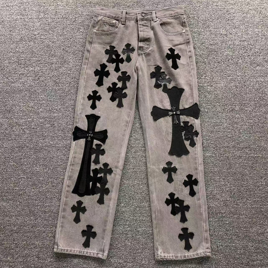 Black Cross Patch Grey Denim Jeans™