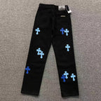 Blue & Light Blue Cross Patch Black Denim Jeans™