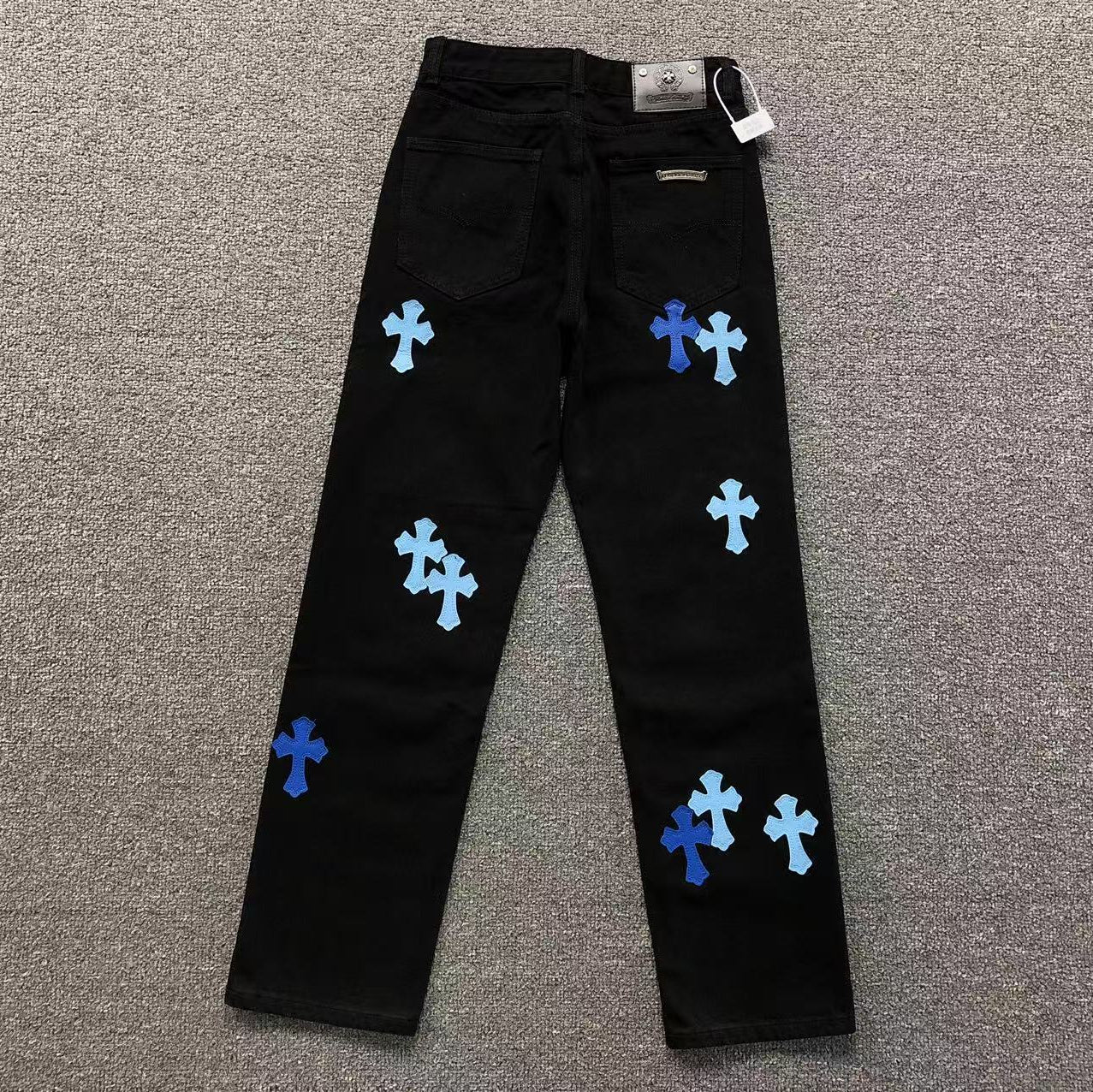 Blue & Light Blue Cross Patch Black Denim Jeans™