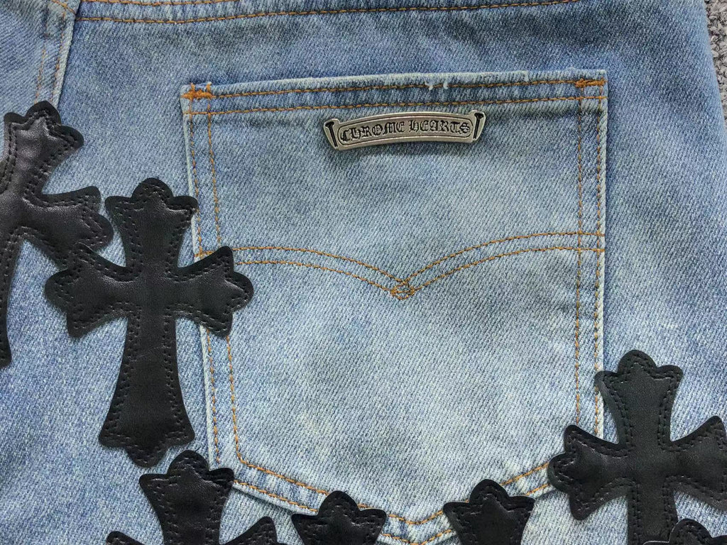 Stacked Black Crosses Denim Jeans™