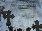 Stacked Black Cross Patch Baggy Denim Jeans™