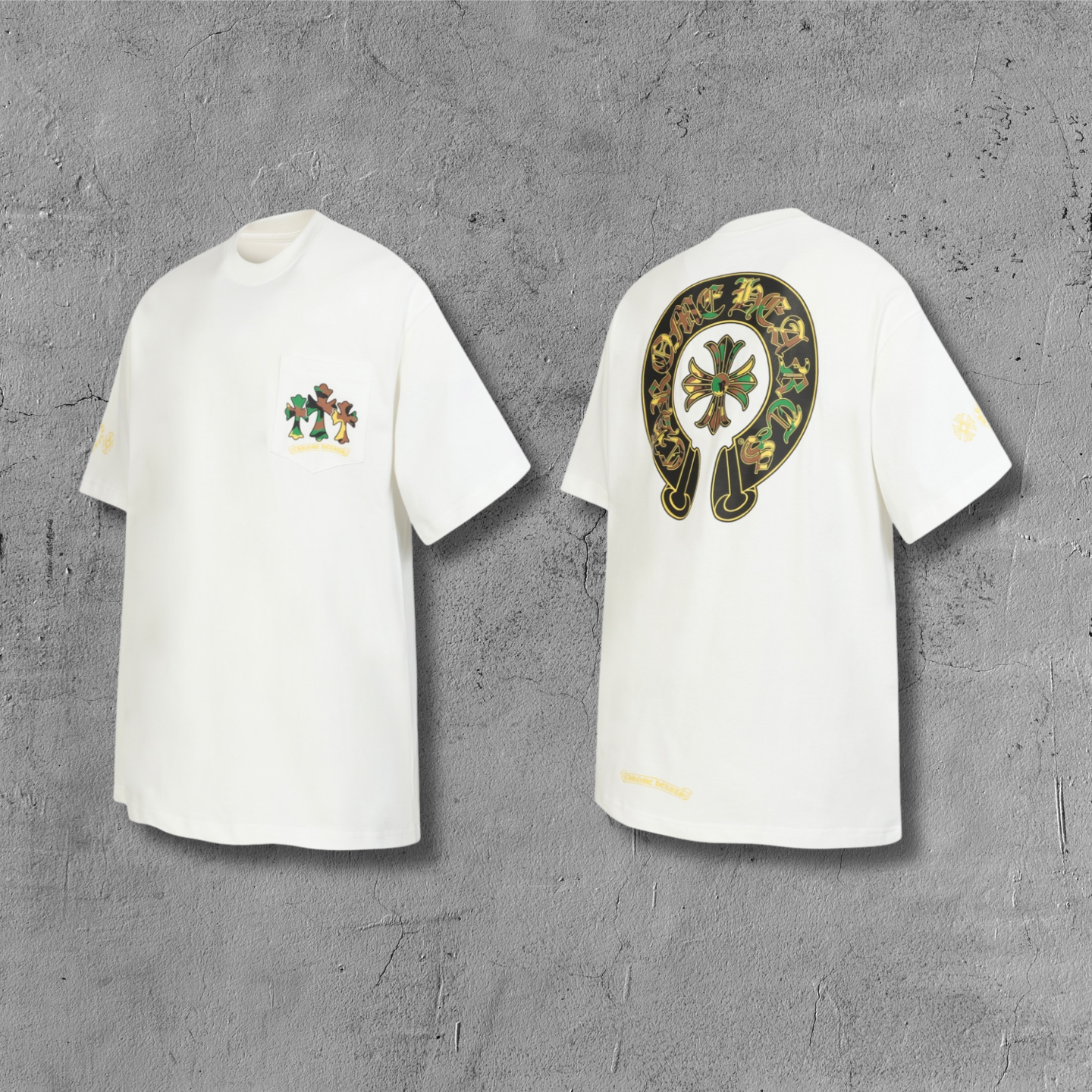 Camo Horseshoe Cross Pocket White T-Shirt™