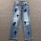 Black Cross Patch Distressed Denim Jeans™