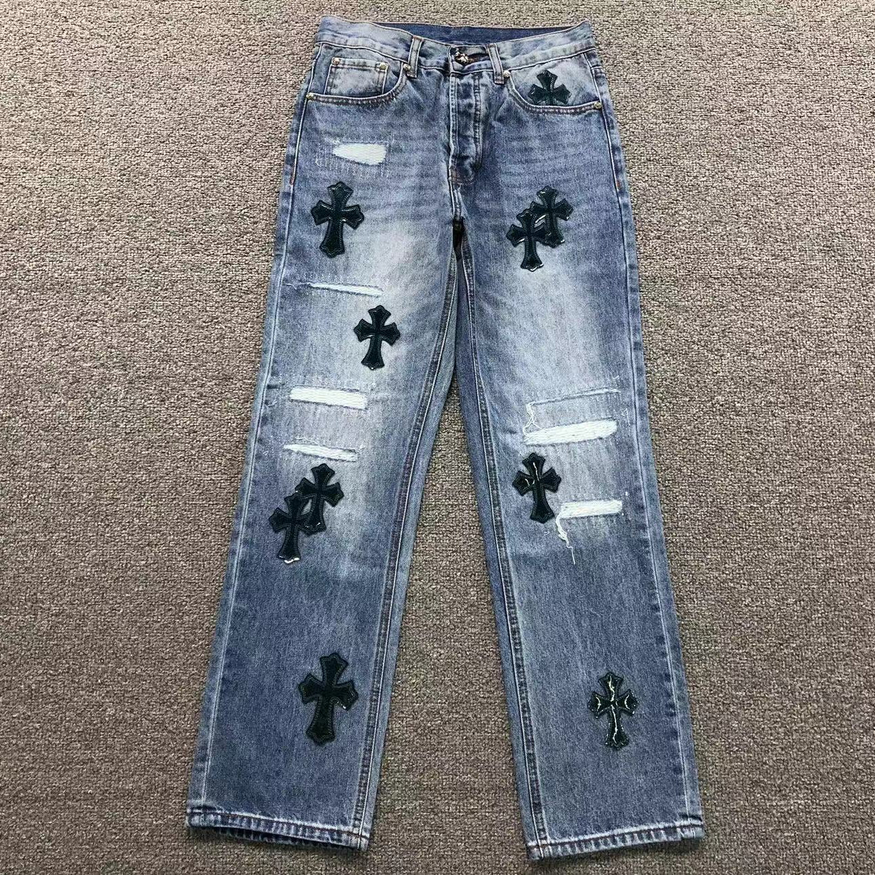 Black Cross Patch Distressed Denim Jeans™