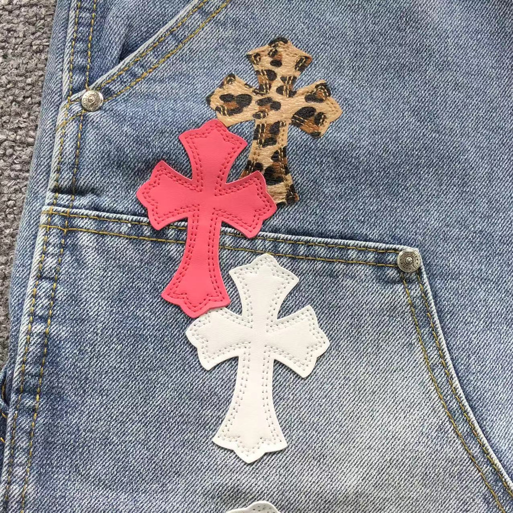 Pink White & Leopard Cross Patch Denim Jeans™