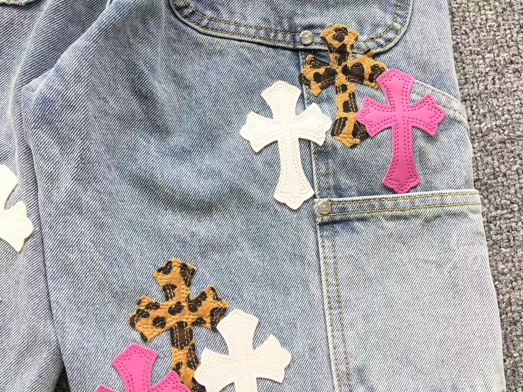 Pink White & Leopard Cross Patch Denim Jorts™