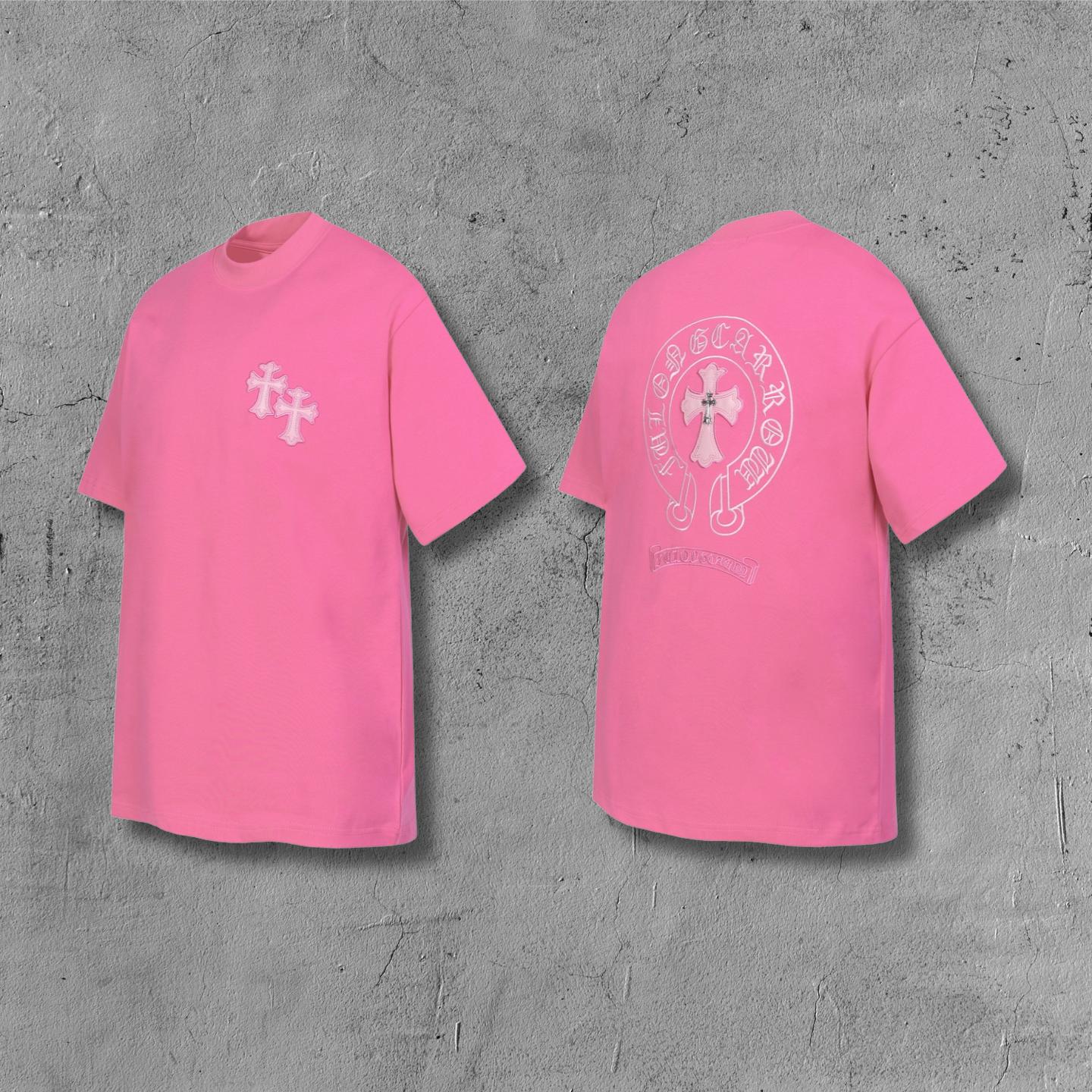 Embroidered Logo Metal Cross Pink T-Shirt™