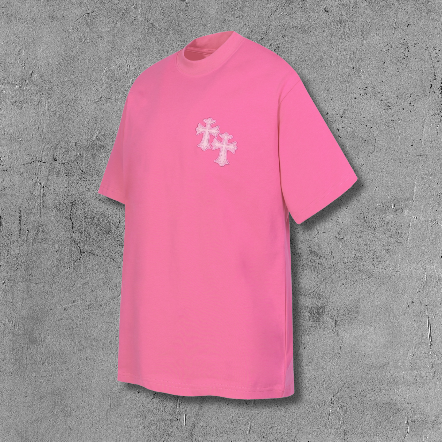 Embroidered Logo Metal Cross Pink T-Shirt™