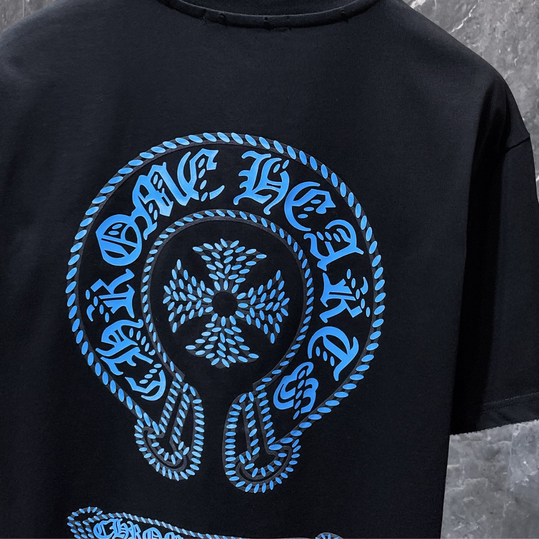 Blue Horse Shoe Logo Black T-Shirt™