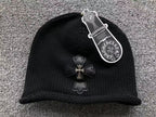 Metallic & Leather Cross Black Beanie™
