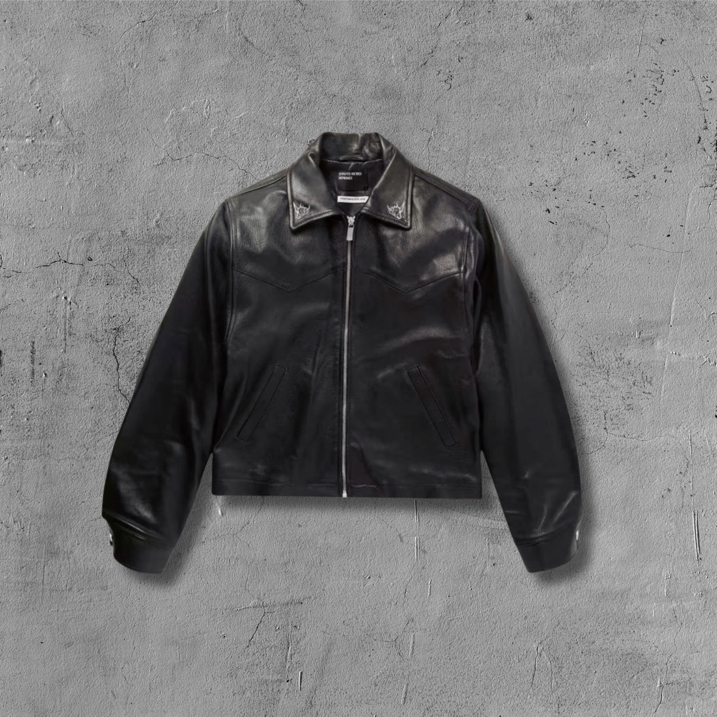 ER* Embroidered Graphic Black Leather Jacket™