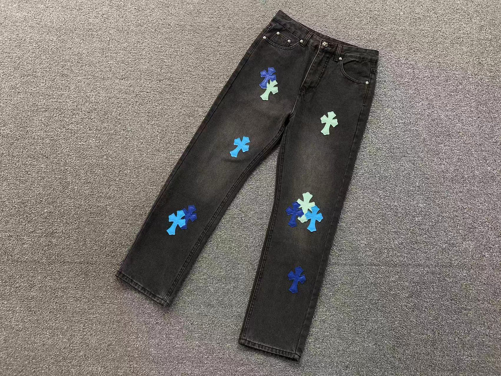Mixed Blue Cross Patch Dark Grey Denim Jeans™